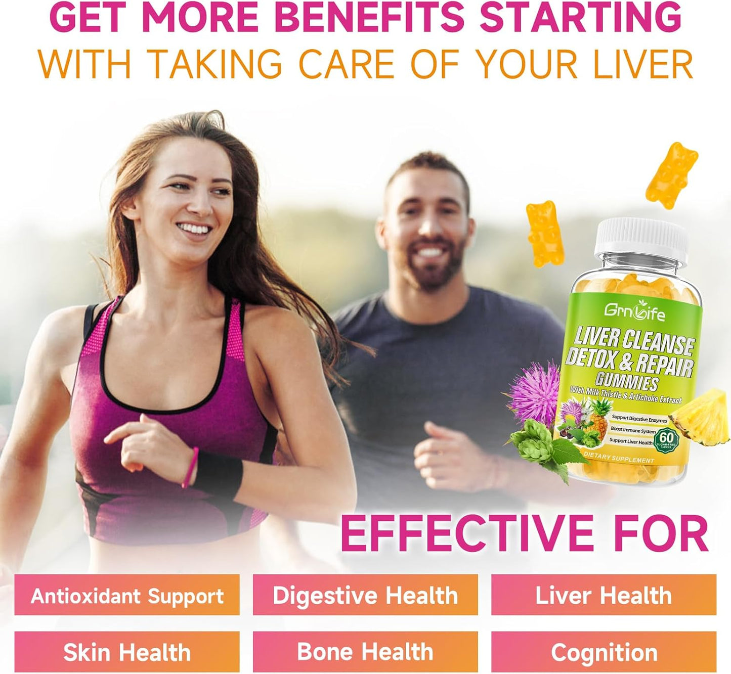 Liver Cleanse Gummies with Milk Thistle 3000mg - 24-in-1 Liver Health Supplement - Dandelion & Artichoke - 60 Sugar-Free Pineapple Flavored Gummies