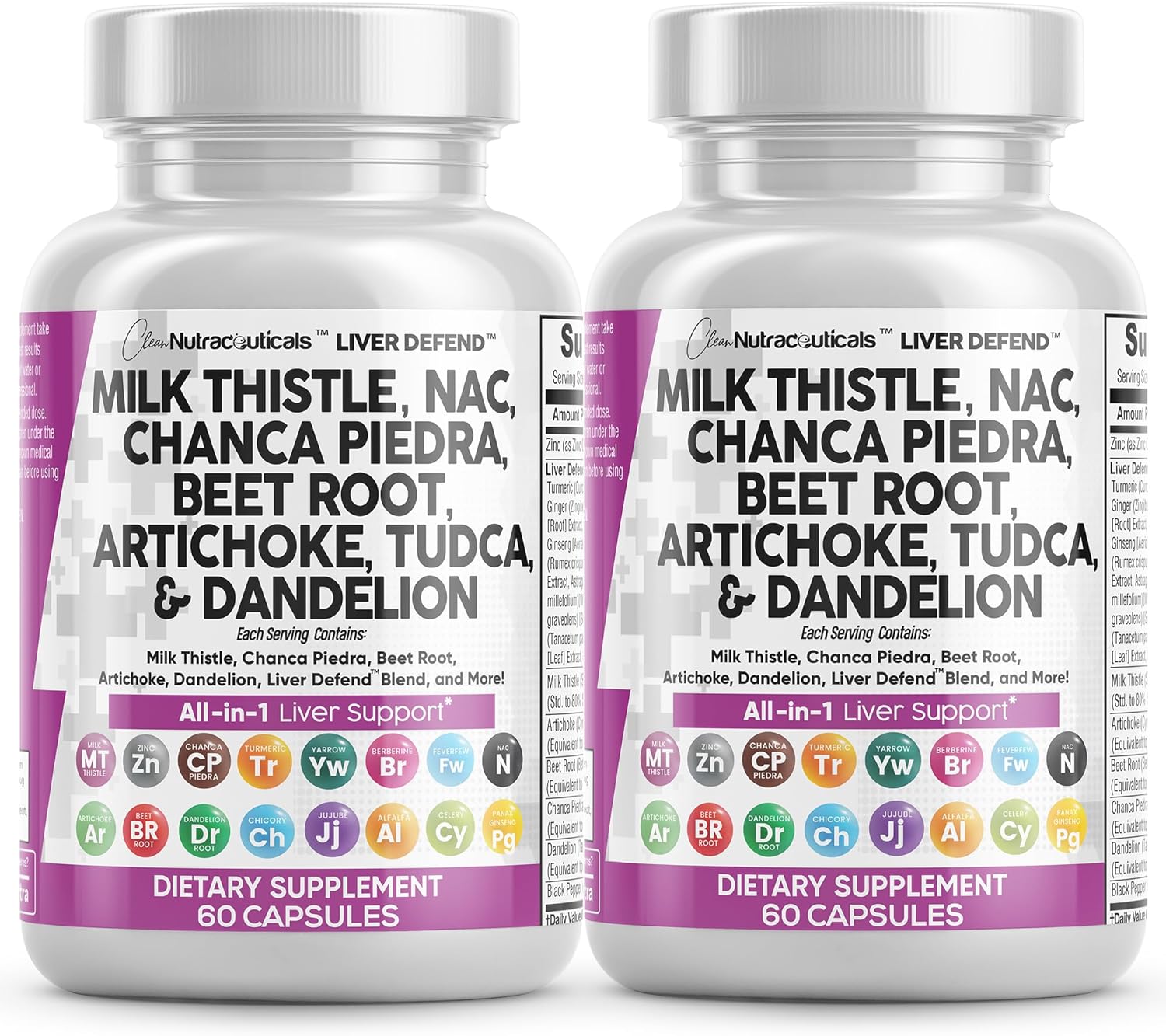 Liver Cleanse Supplement with Milk Thistle, NAC, Chanca Piedra, Beet Root, Artichoke, Dandelion Root, TUDCA, Choline, and Ginger - 2 Pack