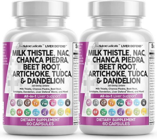 Liver Cleanse Supplement with Milk Thistle, NAC, Chanca Piedra, Beet Root, Artichoke, Dandelion Root, TUDCA, Choline, and Ginger - 2 Pack