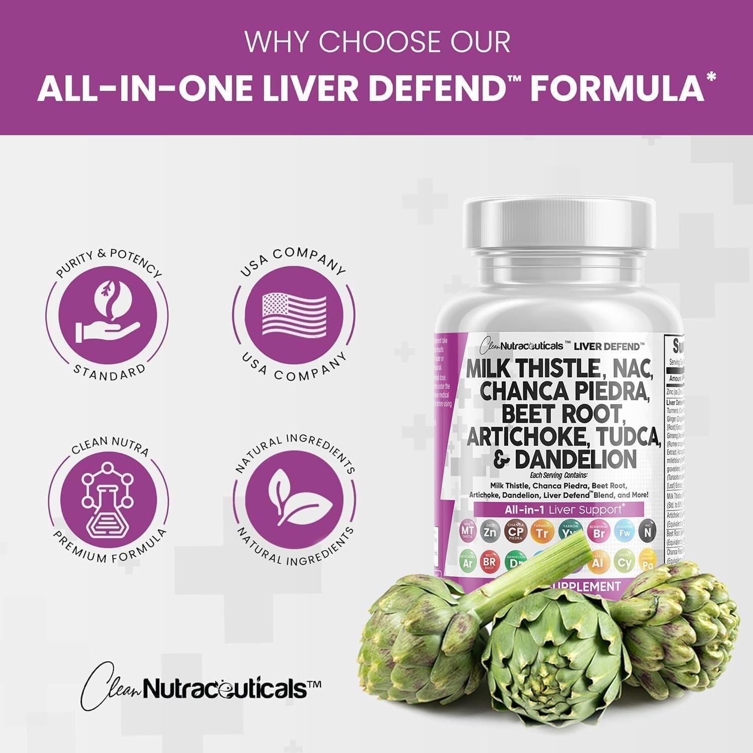 Liver Cleanse Supplement with Milk Thistle, NAC, Chanca Piedra, Beet Root, Artichoke, Dandelion Root, TUDCA, Choline, and Ginger - 2 Pack