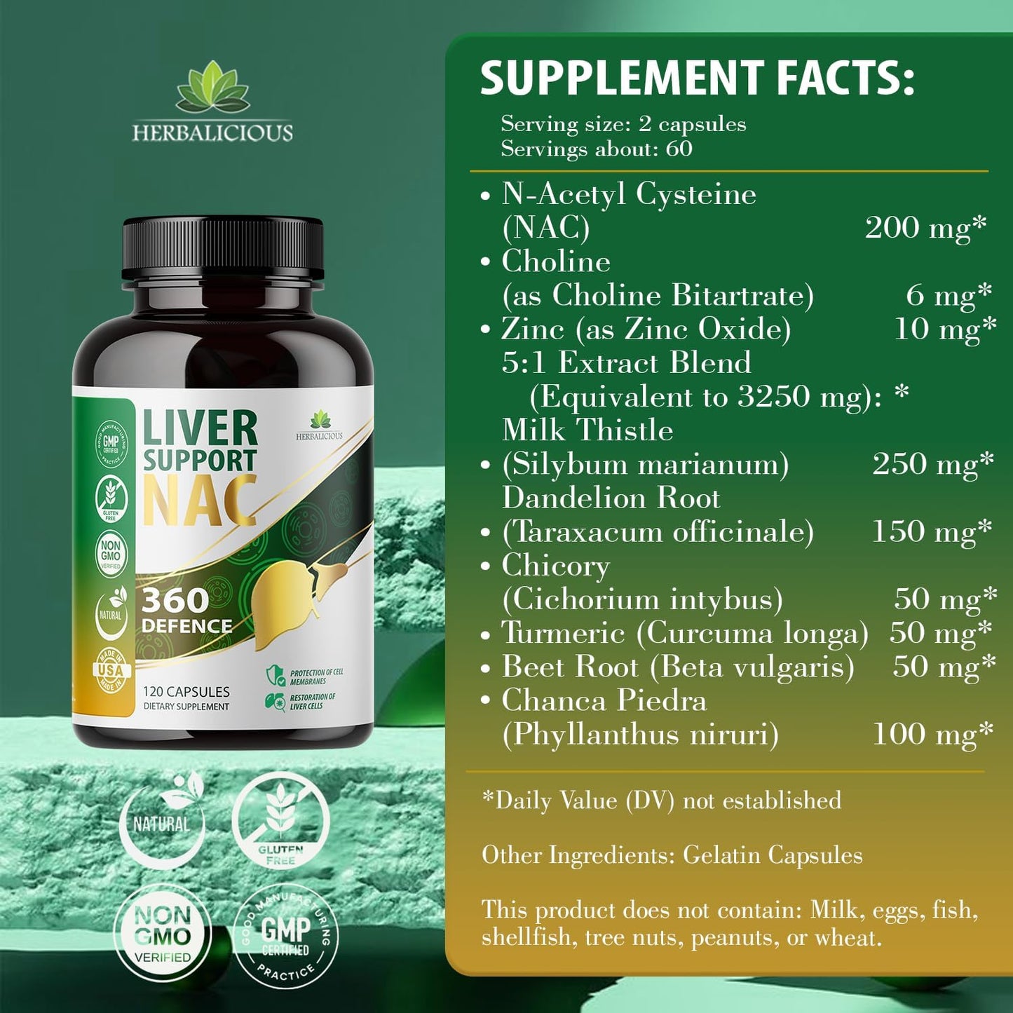 Liver Detox Capsules with NAC, Milk Thistle, Turmeric, and More - Promotes Liver Health and Cellular Protection - 120 Capsules