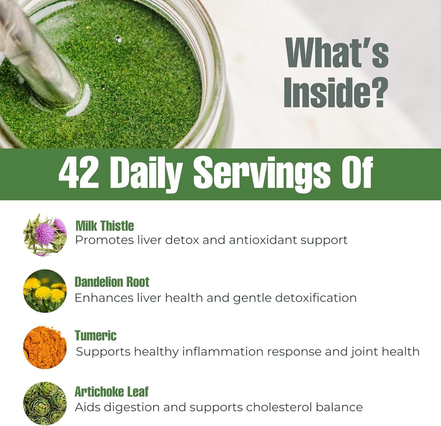 Liver Detox Cleanse Powder - 42 Servings with Milk Thistle, Dandelion Root, Turmeric, Artichoke Leaf - Liver Health Supplement Drink Powder