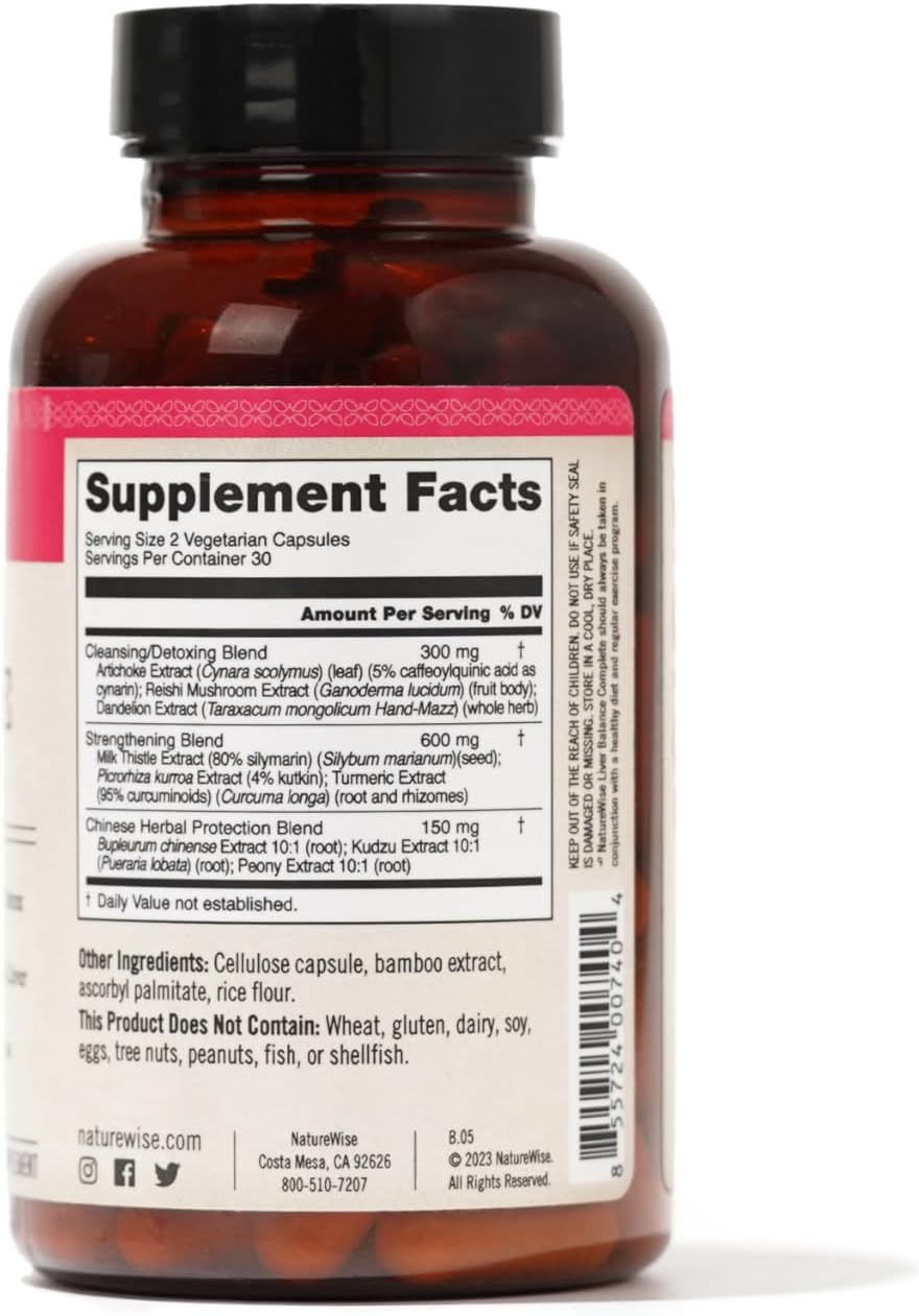 Liver Detox Cleanse Supplement with Milk Thistle & Turmeric - 30 Servings, 60 Veg Capsules - Supports Toxin Removal & Normal Liver Function - NatureWise Triple Repair Formula with Reishi & Kudzu
