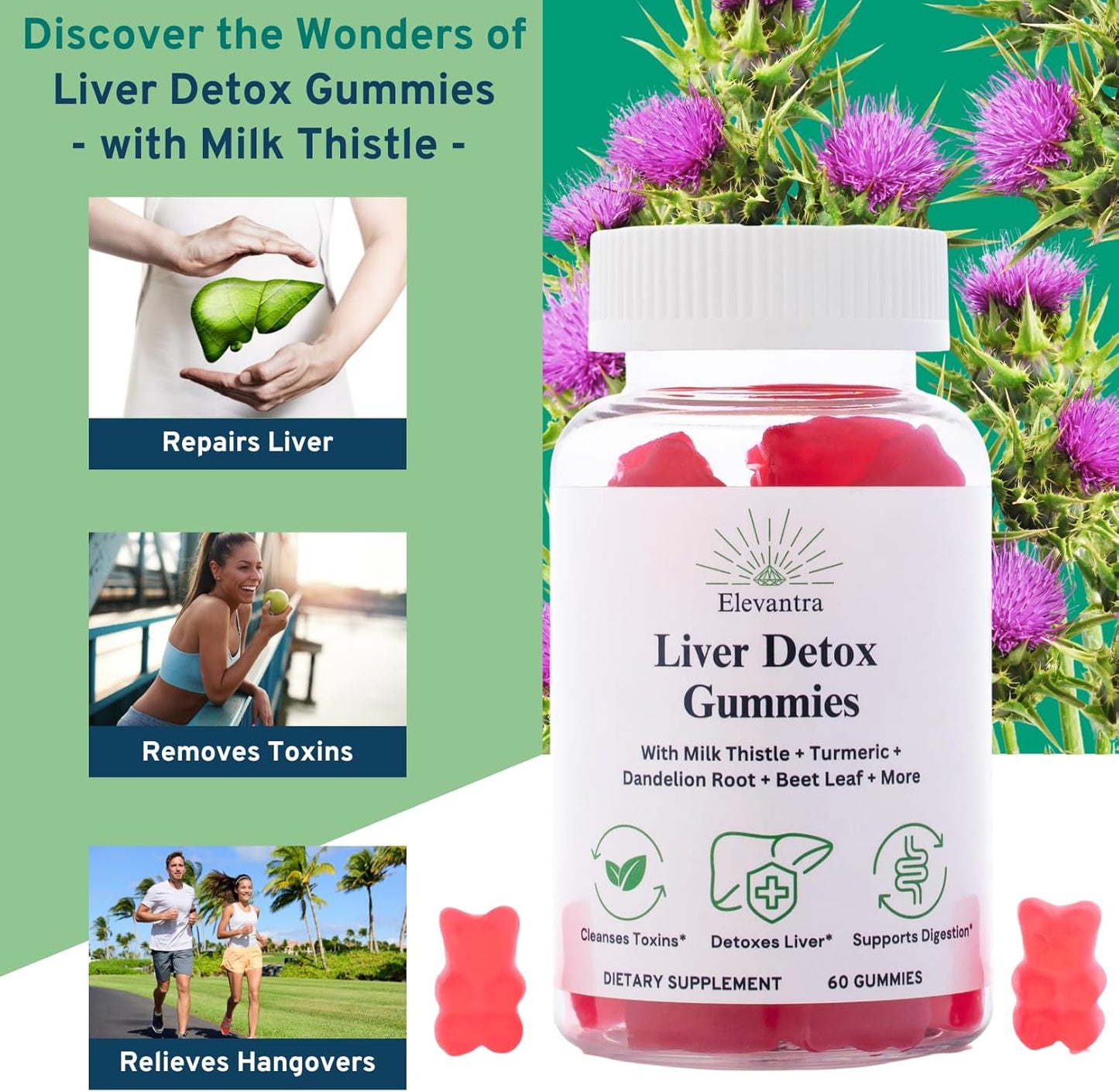 Liver Detox Gummies with Milk Thistle - Natural Liver Support Supplement for Detox Cleanse & Healthier Liver - Liver Detox Supplement Gummies