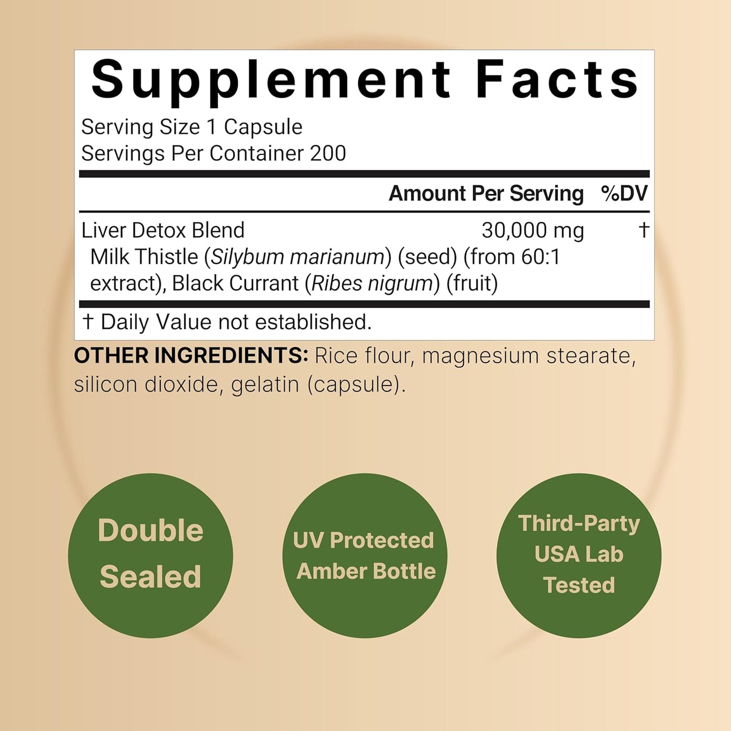 Liver Detox Supplements with Milk Thistle 30,000mg & Black Currant - 200 Capsules, Natural Silymarin Extract for Herbal Cleanse & Repair Support - Non-GMO - Extra Strength Formula