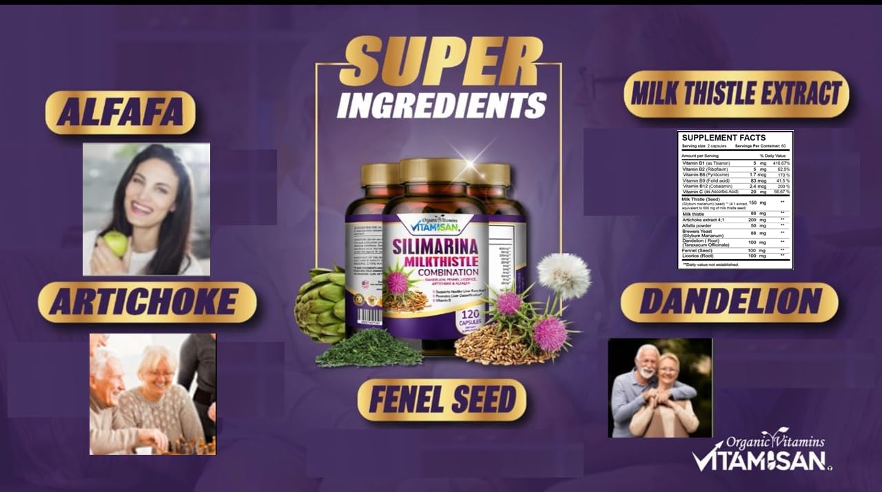 Liver Detox Support Formula with Milk Thistle, Dandelion, Fennel - 120 Capsules