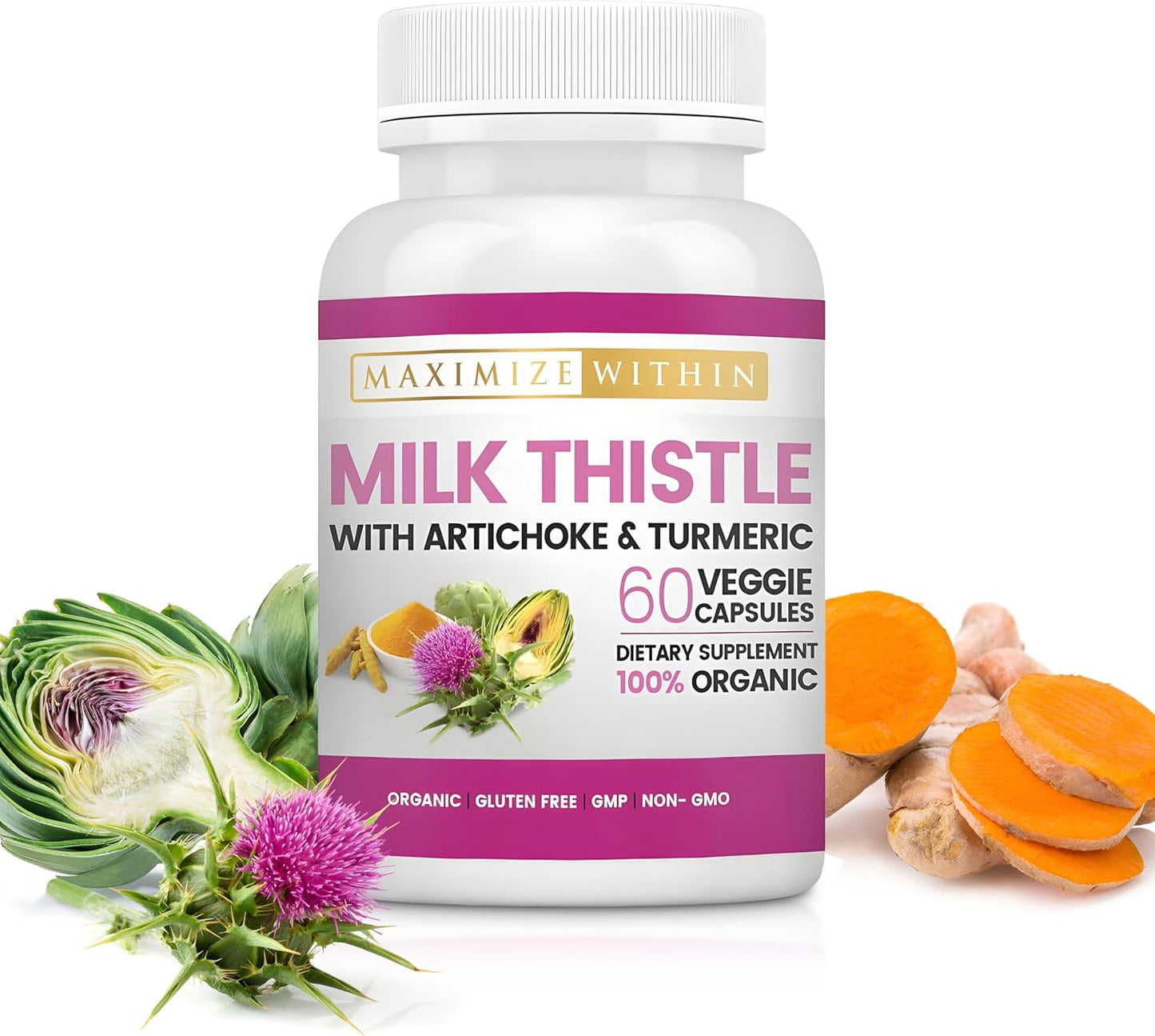 Liver Detox Support Supplement with Milk Thistle, Artichoke & Turmeric - Promotes Digestive Health, 60 Capsules