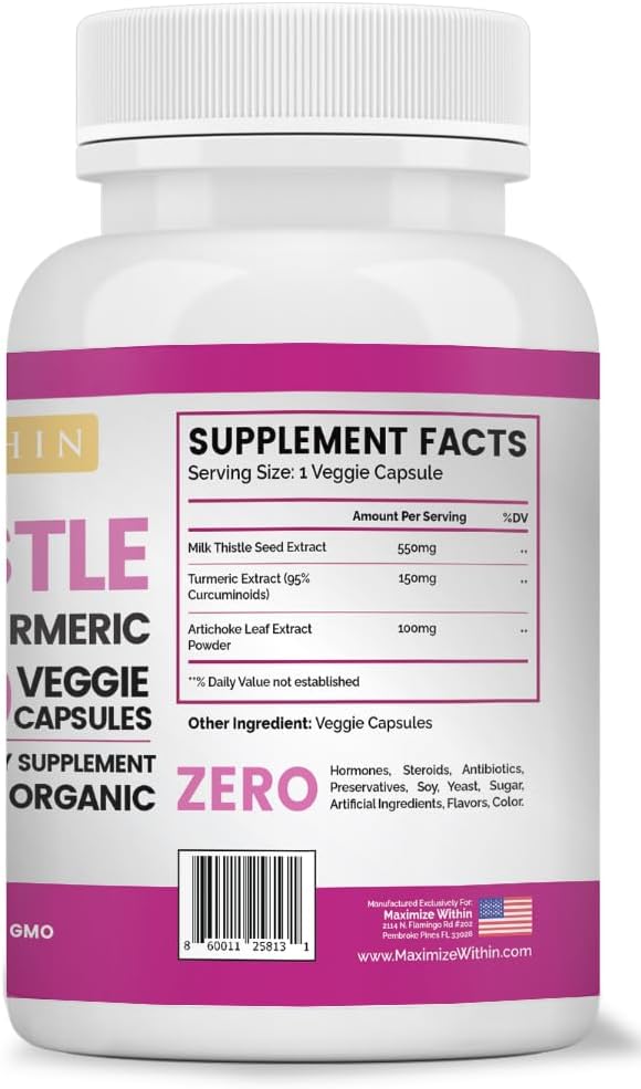 Liver Detox Support Supplement with Milk Thistle, Artichoke & Turmeric - Promotes Digestive Health, 60 Capsules
