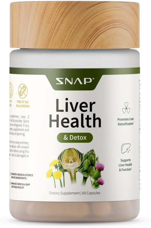Liver & Detox Support Supplement with Milk Thistle, Dandelion Leaf Extract, Vitamins, Herbs, Antioxidants - 60 Capsules