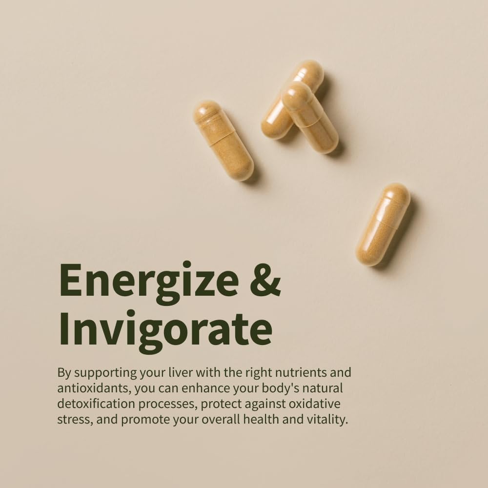 Liver & Detox Support Supplement with Milk Thistle, Dandelion Leaf Extract, Vitamins, Herbs, Antioxidants - 60 Capsules