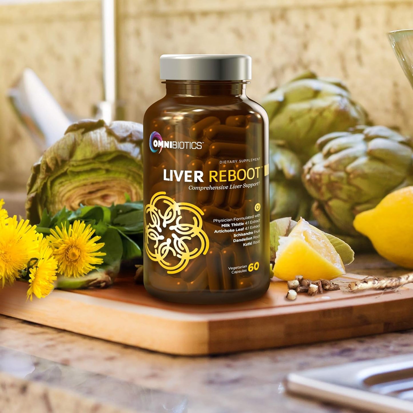 Liver Detox Support Supplement with Milk Thistle, Globe Artichoke, Dandelion Root - 60 Vegan Capsules