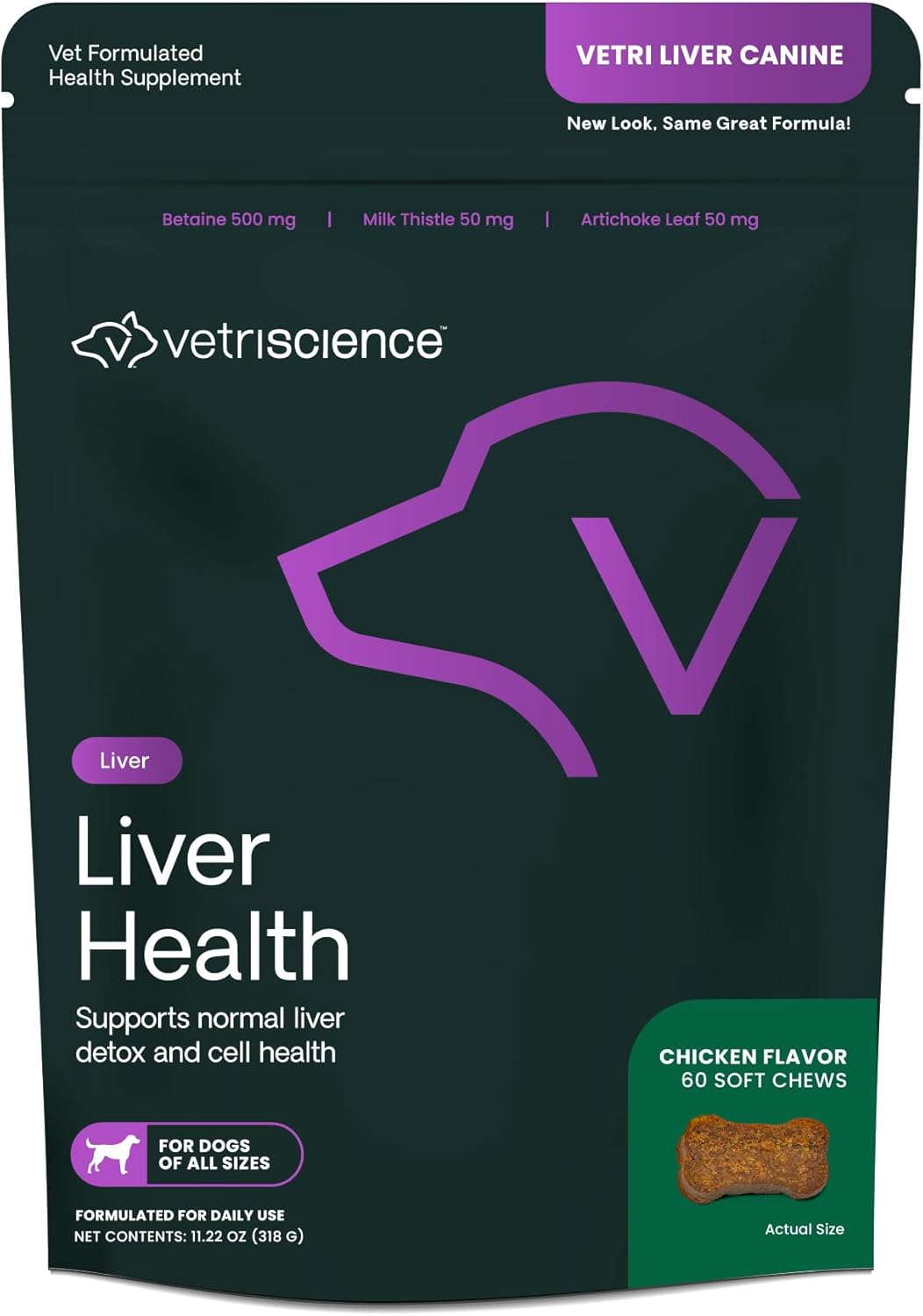 Liver Health Chews for Dogs - Vetri Liver Detox Supplement with Milk Thistle, Turmeric, and Artichoke Leaf - Chicken Flavor, 60 Count