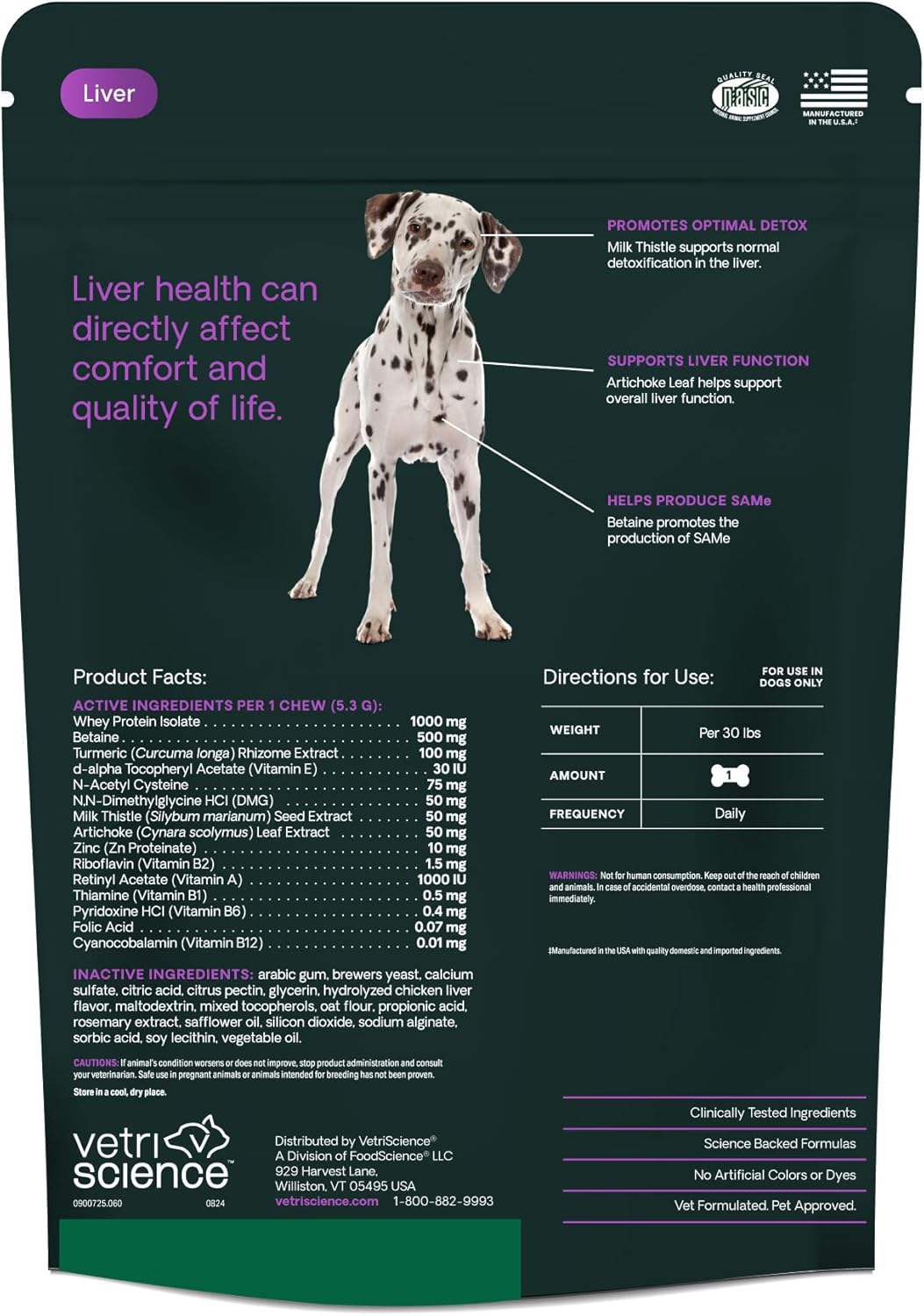 Liver Health Chews for Dogs - Vetri Liver Detox Supplement with Milk Thistle, Turmeric, and Artichoke Leaf - Chicken Flavor, 60 Count