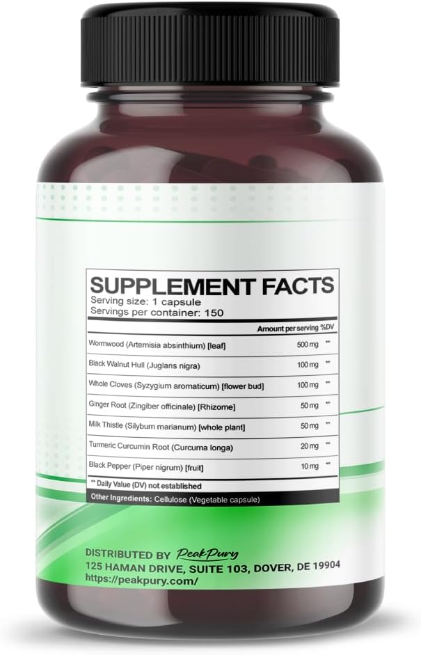 Liver Health & Digestion Support Supplement with Wormwood, Black Walnut, Cloves, Ginger - 150 Capsules - Made in USA