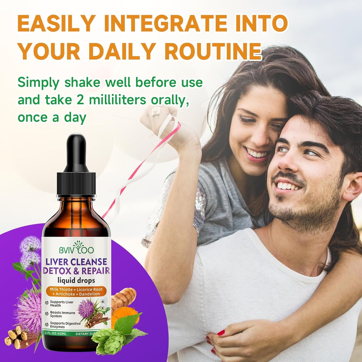 Liver Health Liquid Drops 2 Pack - 2000mg Milk Thistle, Dandelion Root, Artichoke, Turmeric Herbs - Vegan, Non-GMO - 4 Fl Oz