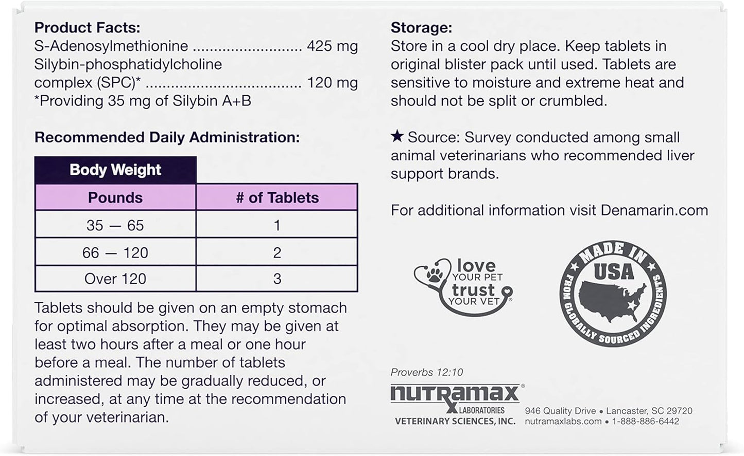 Liver Health Supplement for Large Dogs - Nutramax Denamarin with SAMe & Silybin - 30 Count Pack