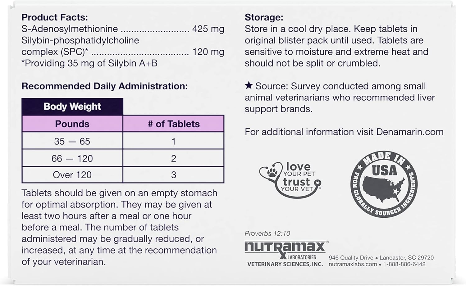 Liver Health Supplement for Large Dogs - Nutramax Denamarin with SAMe & Silybin - 30 Count Pack