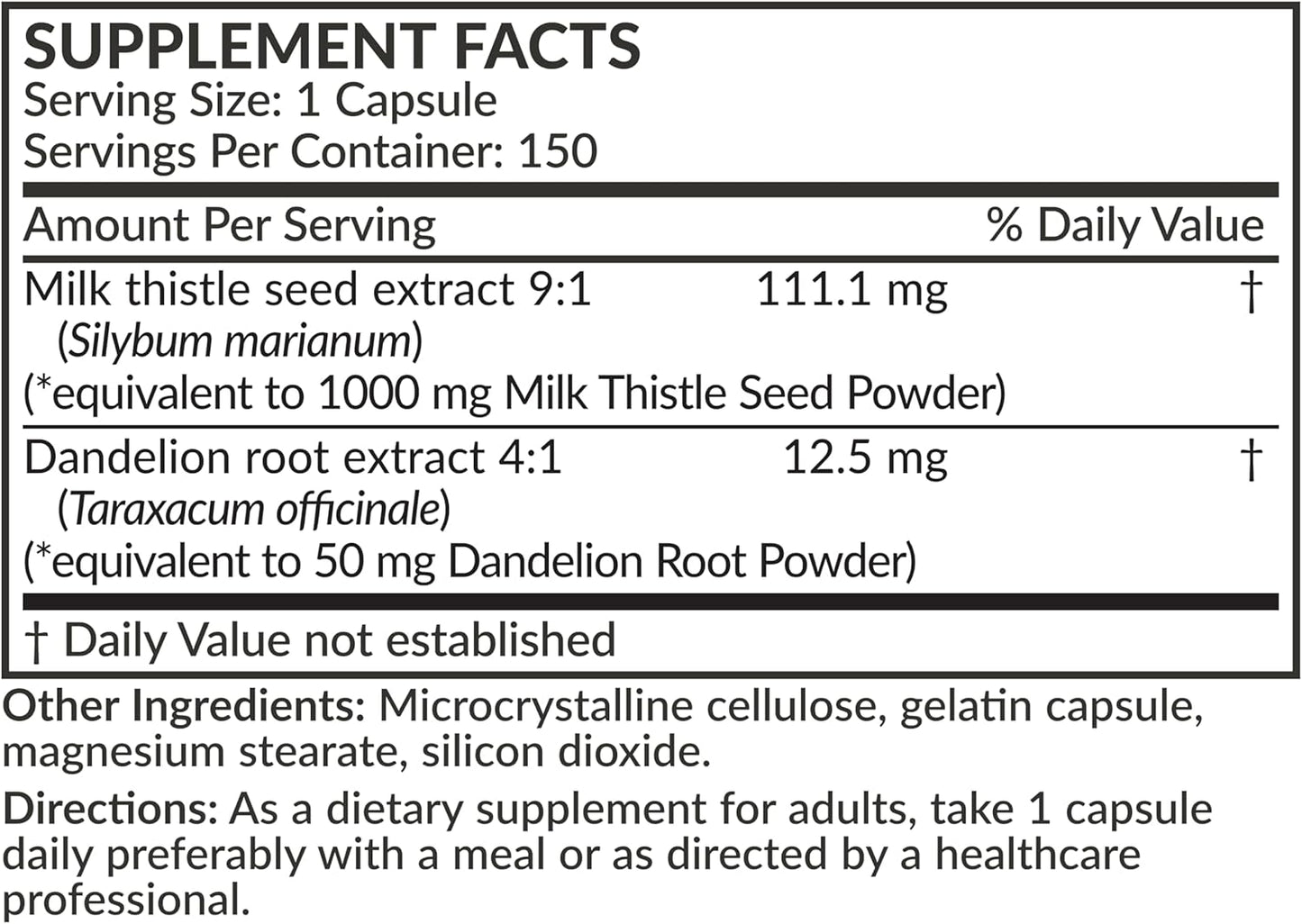 Liver Health Support: Futurebiotics Milk Thistle & Dandelion Root Capsules for Antioxidant Detox - 150 Count