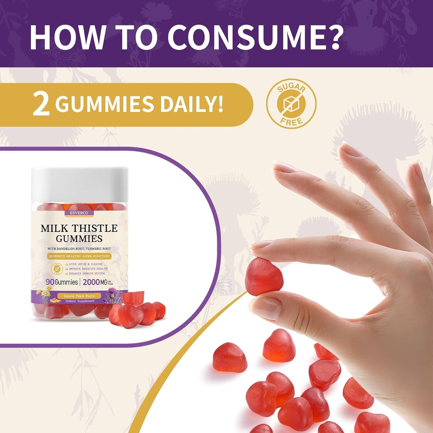 Liver Health Support Gummies with 2000MG Milk Thistle Extract - Vegan Silymarin Supplement with Artichoke, Dandelion, Turmeric - No Sugar, 90 Count