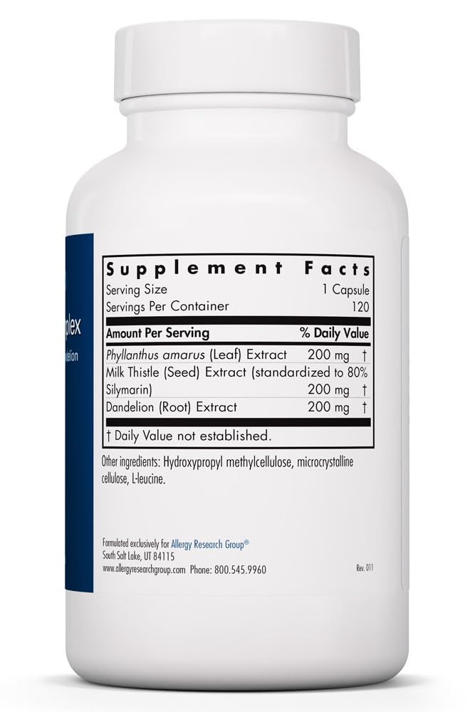 Liver Health Support Supplement with Milk Thistle, Dandelion, Detox & Cleanse - 120 Vegetarian Capsules by Allergy Research Group