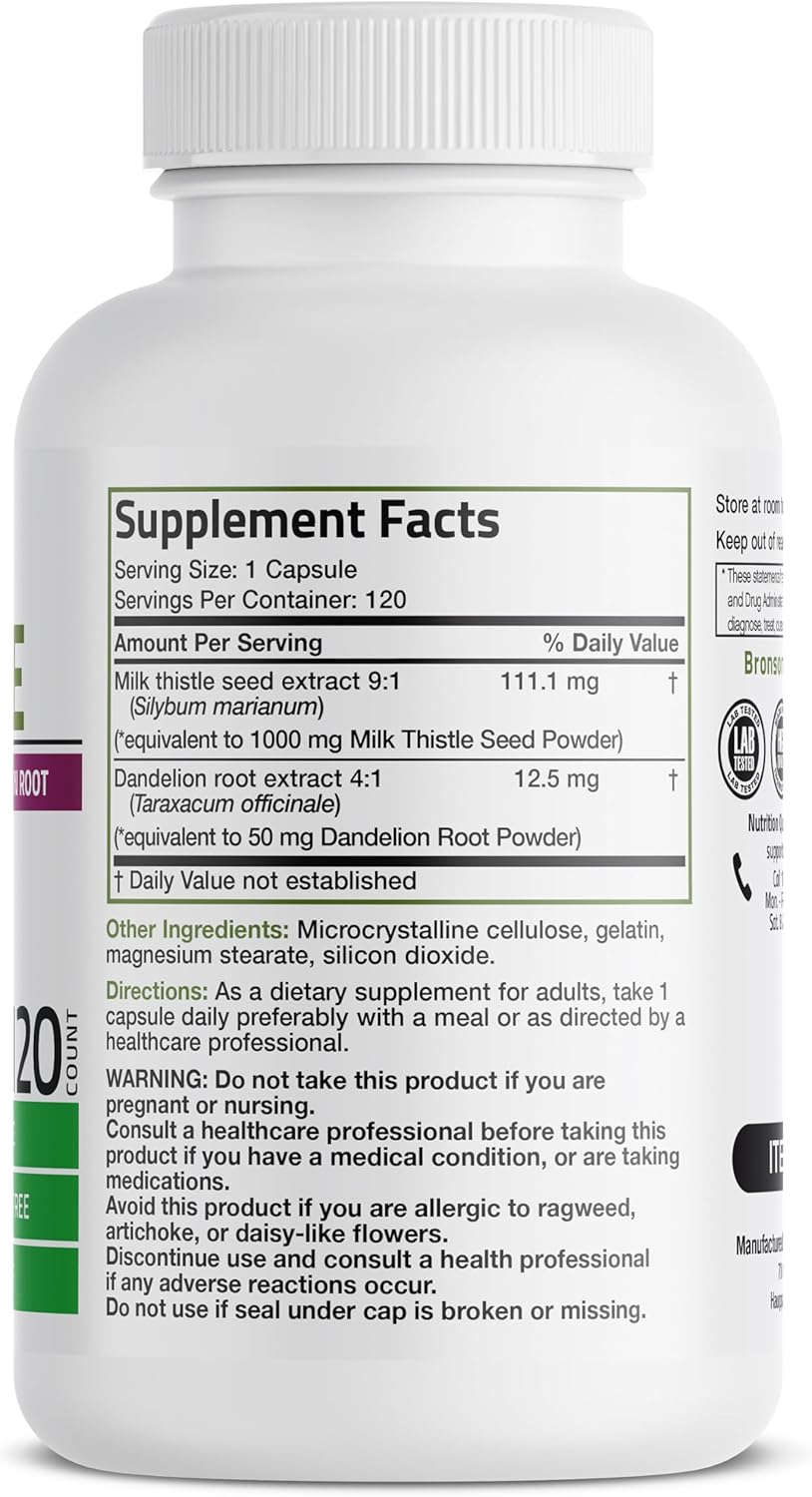 Liver Health Support with Milk Thistle, Silymarin, Marianum, and Dandelion Root - Antioxidant & Detox Supplement, 120 Capsules