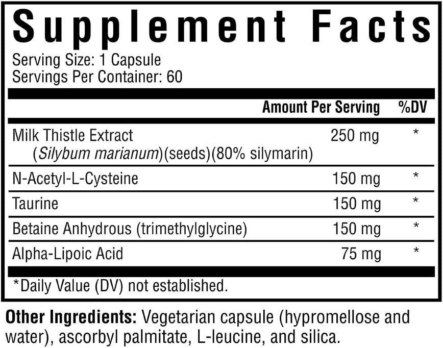 Liver Nutrients Supplement for Glutathione Production Support - 60 Capsules with Milk Thistle, Alpha-Lipoic Acid & N-Acetyl-L-Cysteine
