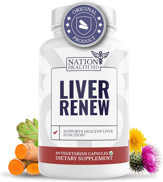 Liver Renew - Liver Cleanse Detox & Repair Supplement with Artichoke, Milk Thistle, Dandelion, Turmeric - 60 Capsules