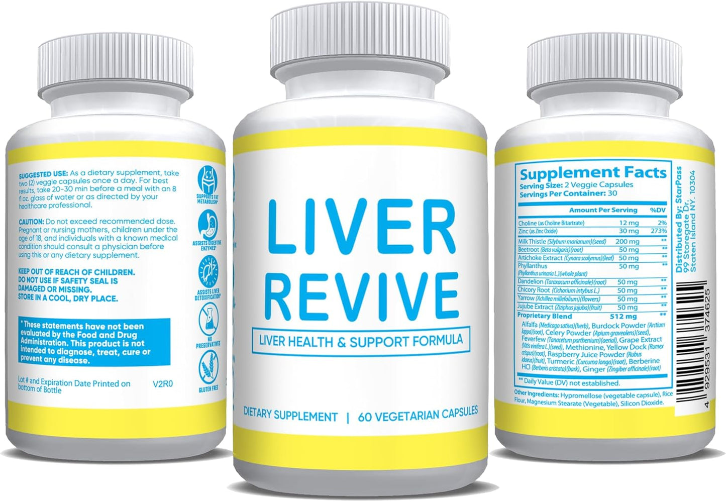 Liver Revive Detox & Support Formula with Artichoke, Dandelion Root, Beetroot - Liver Defense Supplement for Healthy Function - 60 Capsules