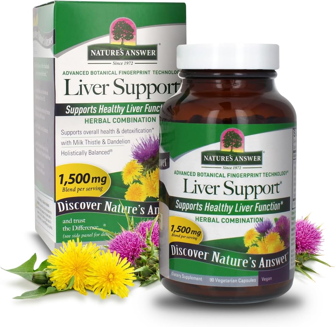 Liver Support Herbal Blend Dietary Supplement - 1500mg | 90 Capsules | Vegan Formula for Liver Function - Single Count