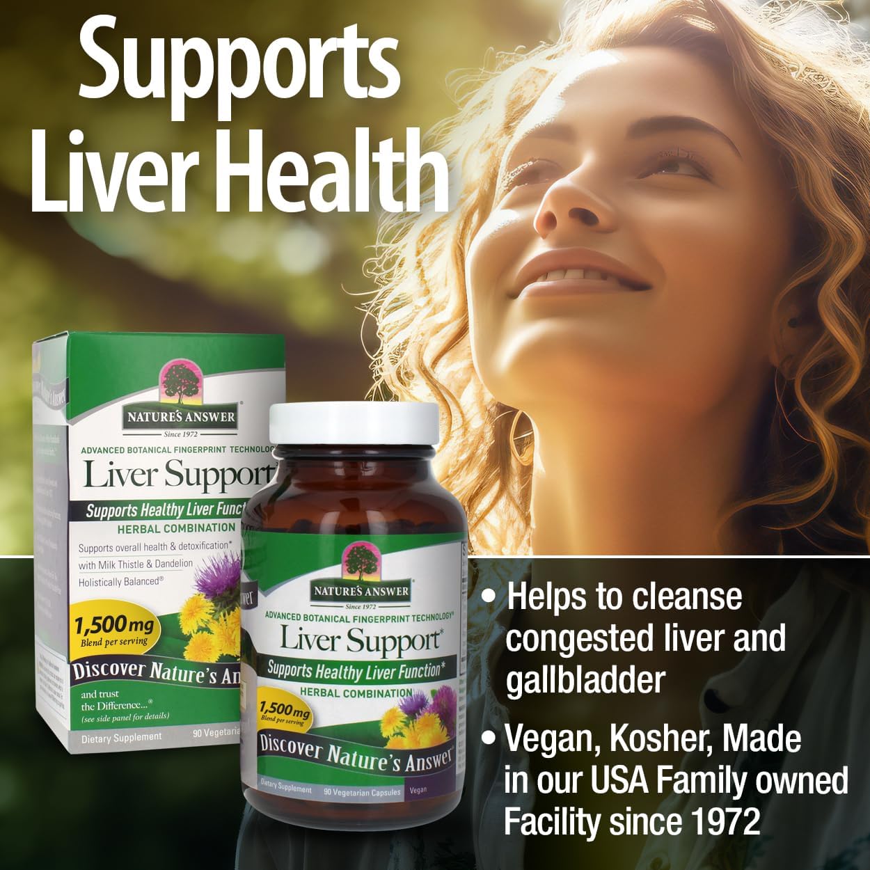 Liver Support Herbal Blend Dietary Supplement - 1500mg | 90 Capsules | Vegan Formula for Liver Function - Single Count