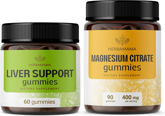 Liver Support Herbal Complex & Magnesium Citrate Gummies Bundle - Vegan & Non-GMO - 2 Pack