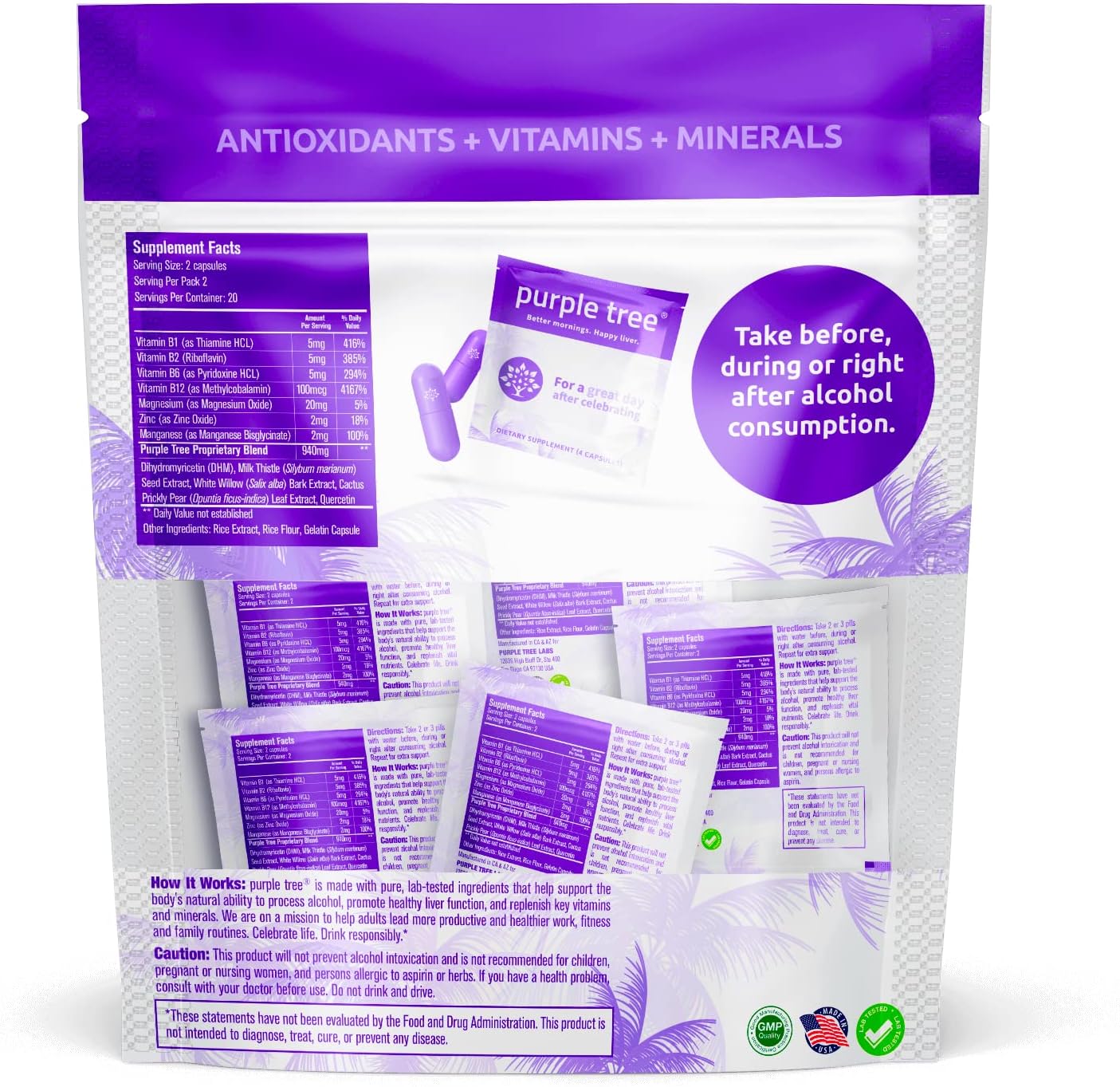 Liver Support & Hydration Kit with DHM, Milk Thistle, Electrolytes - 30 Packets (120 pills) for Bachelorette & Bachelor Parties