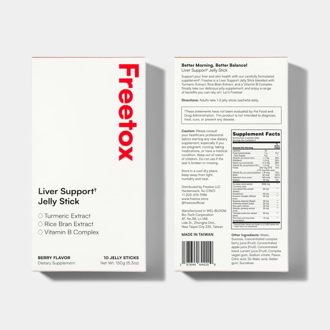 Liver Support Jelly Sticks with Vitamin B Complex, Turmeric Extract, and Rice Bran - Skin Hydration and Immune Booster for Social Events & Vacation Essentials