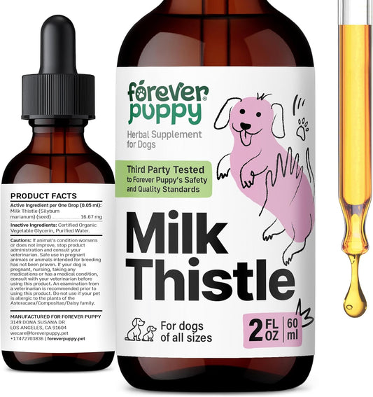 Liver Support Milk Thistle Supplement for Dogs - Silymarin Extract for Canine Liver Health - Detox Drops for Small, Medium, Large Breeds - 2 oz