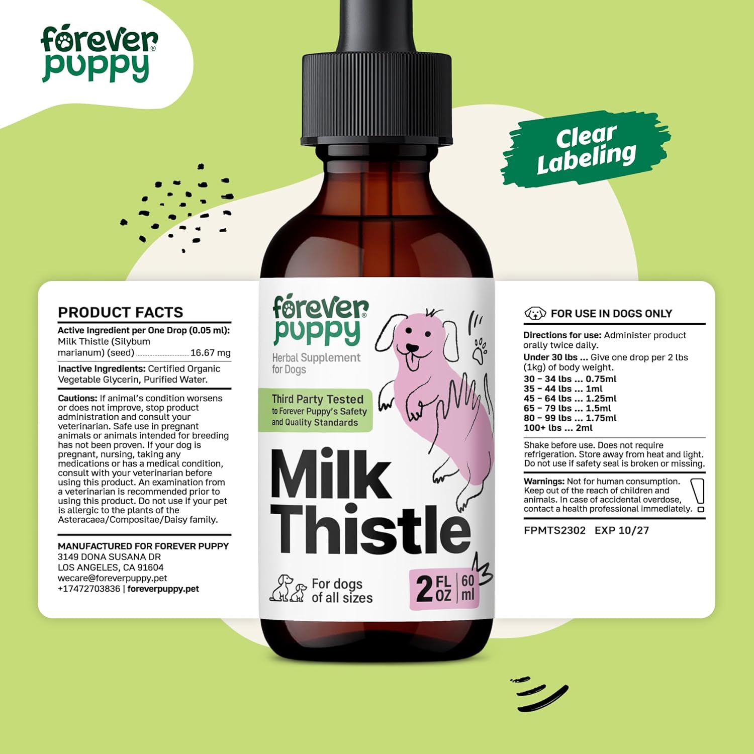 Liver Support Milk Thistle Supplement for Dogs - Silymarin Extract for Canine Liver Health - Detox Drops for Small, Medium, Large Breeds - 2 oz