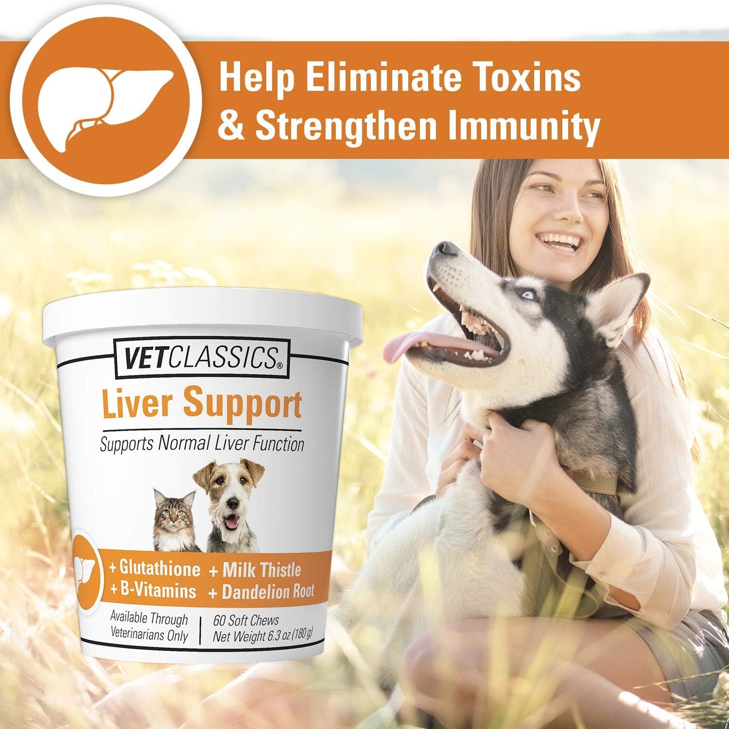 Liver Support Pet Health Supplement for Dogs and Cats - B-Vitamins, Glutathione, Milk Thistle - 60 Soft Chews
