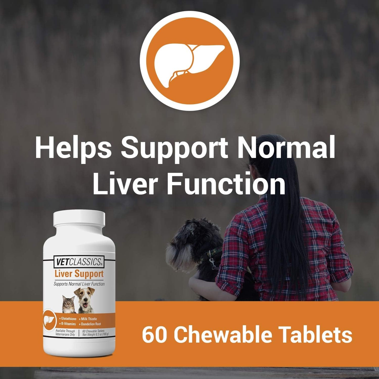 Liver Support Pet Health Supplement for Dogs & Cats - B-Vitamins, Glutathione, Milk Thistle - 60 Chewable Tablets