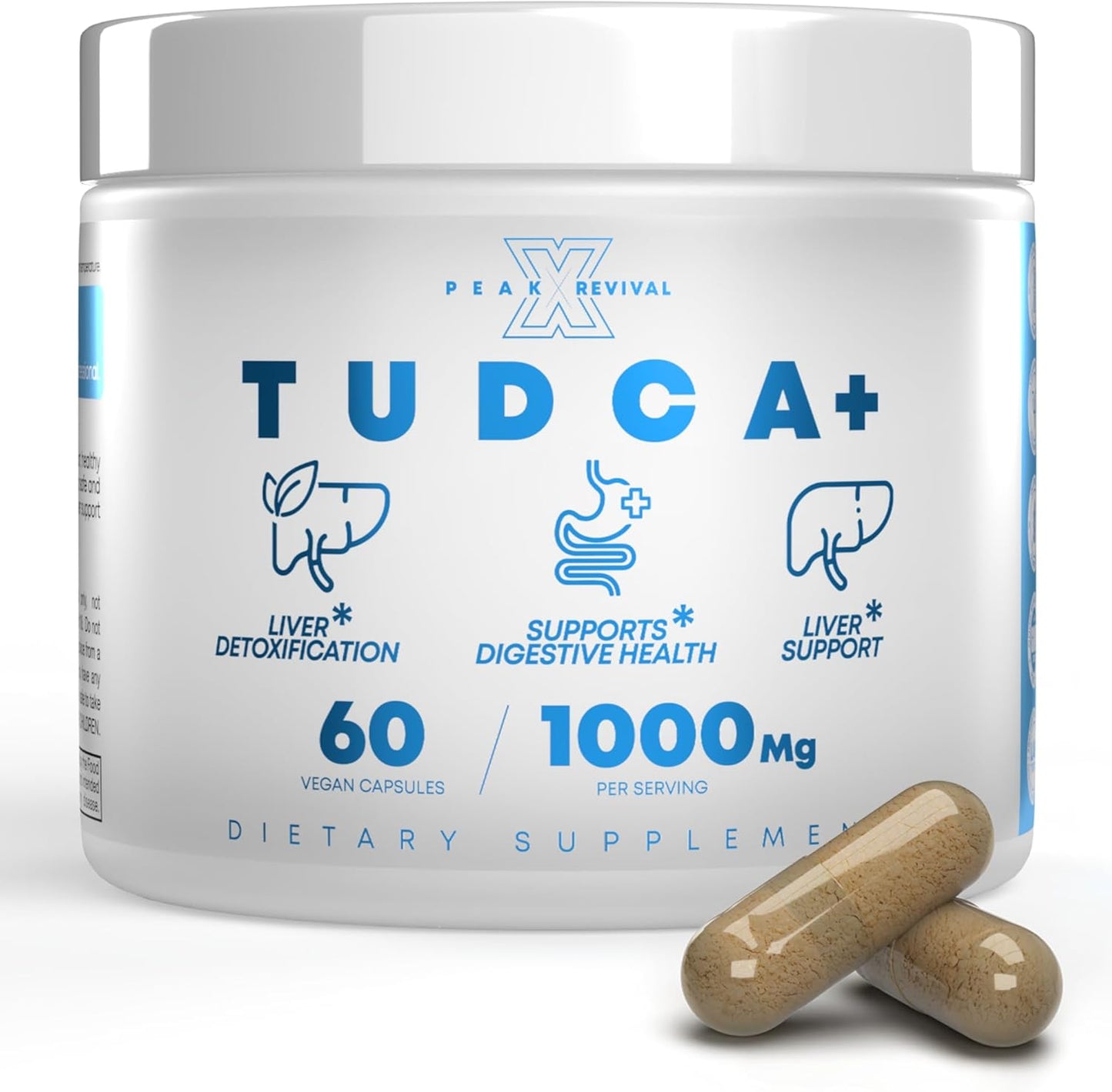 Liver Support & Stamina Booster Supplement - Peak Revival-X TUDCA+ 1000mg with Bile Salt, Turkesterone & Tongkat Ali - 60 Capsules