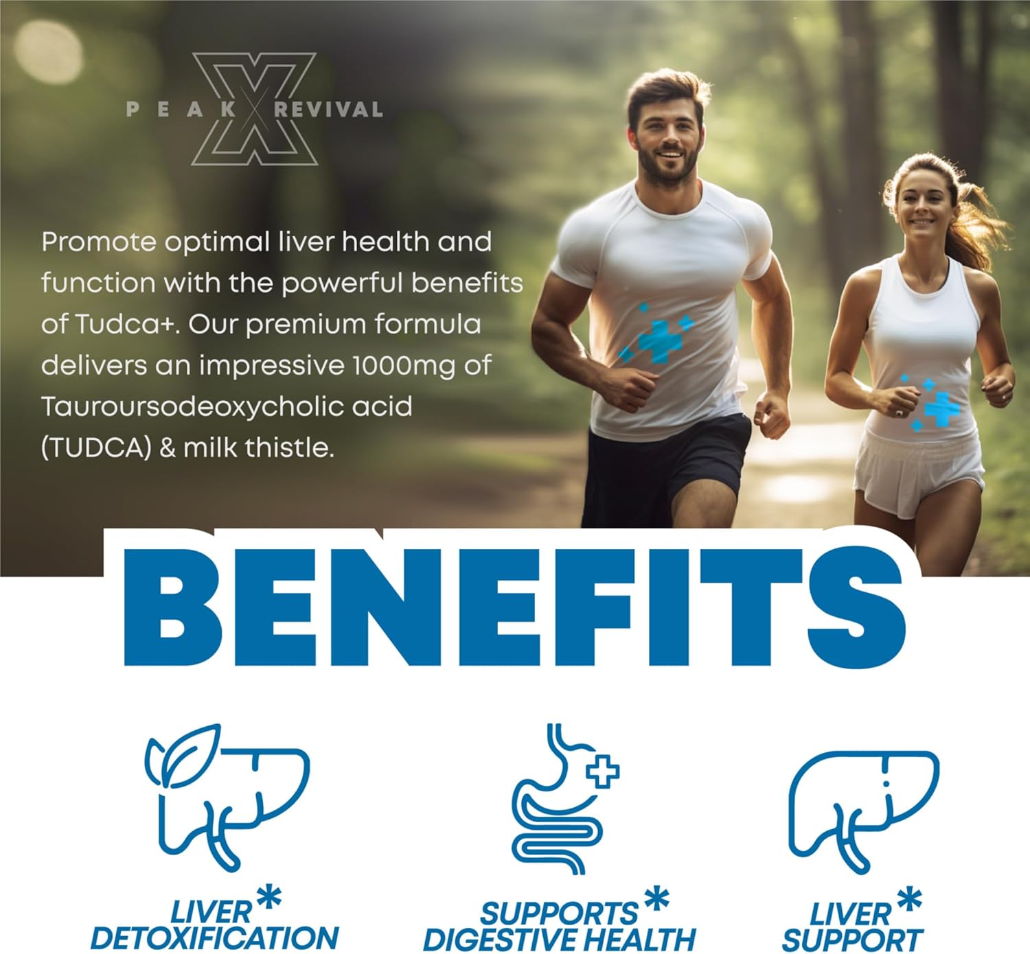 Liver Support & Stamina Booster Supplement - Peak Revival-X TUDCA+ 1000mg with Bile Salt, Turkesterone & Tongkat Ali - 60 Capsules