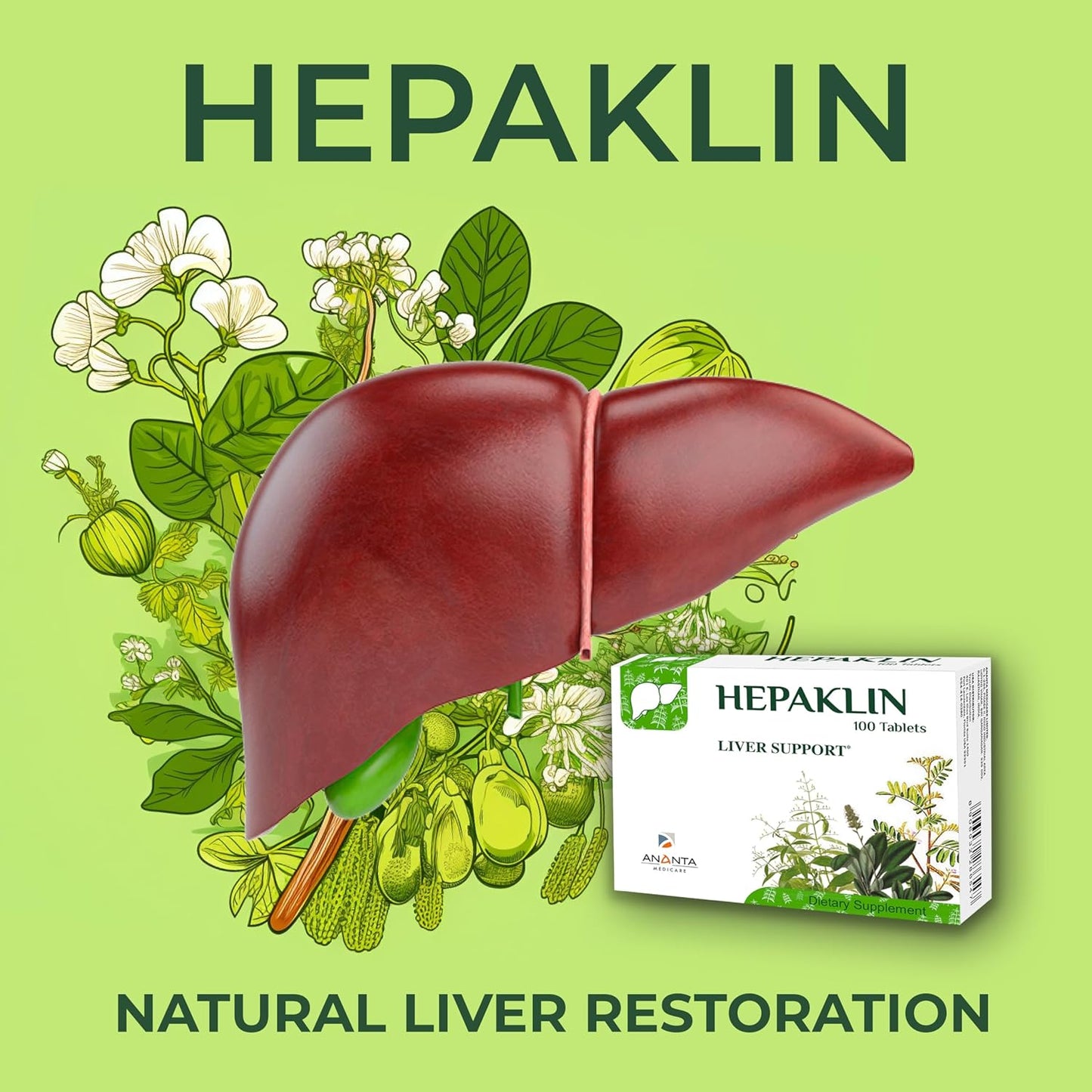 Liver Support Supplement - ANANTA MEDICARE Hepaklin, 100 Tablets for Liver Health and Detox