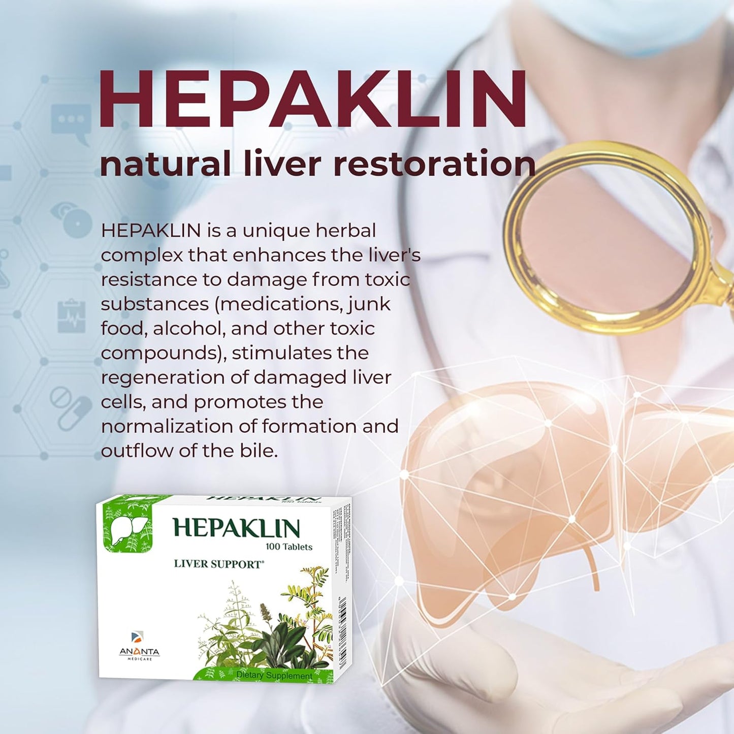 Liver Support Supplement - ANANTA MEDICARE Hepaklin, 100 Tablets for Liver Health and Detox