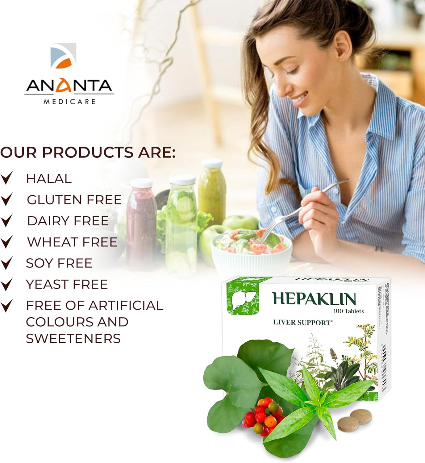 Liver Support Supplement - ANANTA MEDICARE Hepaklin, 100 Tablets for Liver Health and Detox