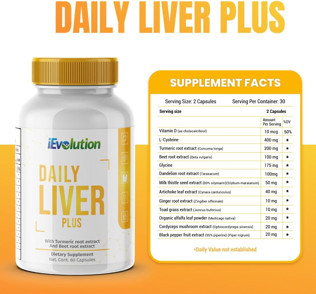 Liver Support Supplement | Daily Liver Plus | 60 Capsules Detox & Cleanse with Milk Thistle, Dandelion, Turmeric, Artichoke - Promotes Enhanced Liver Health & Repair | Ideal for Daily Use