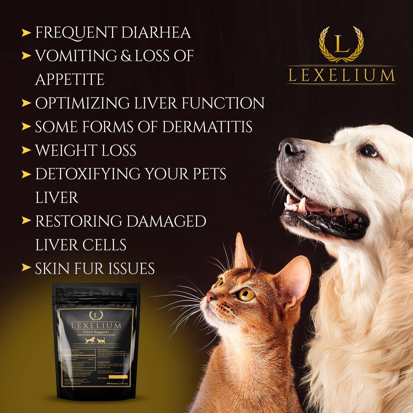 Liver Support Supplement for Cats and Dogs - Detox, Kidney, Liver & Skin Function - Milk Thistle, Lysine, Choline Bitartrate, Methionine - 200g