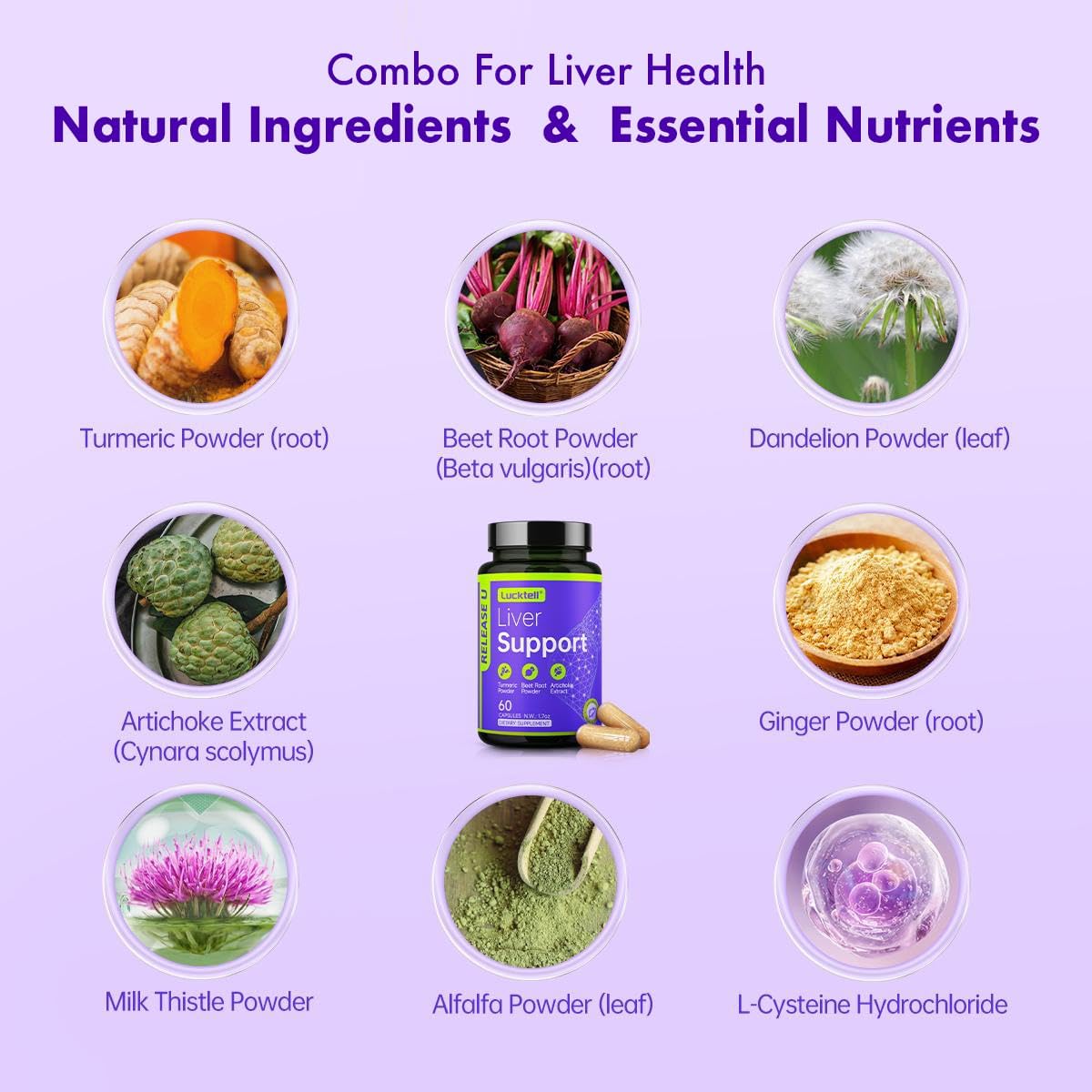 Liver Support Supplement for Cleansing and Protecting, 60 Capsules, 30-Day Supply by LuckTell