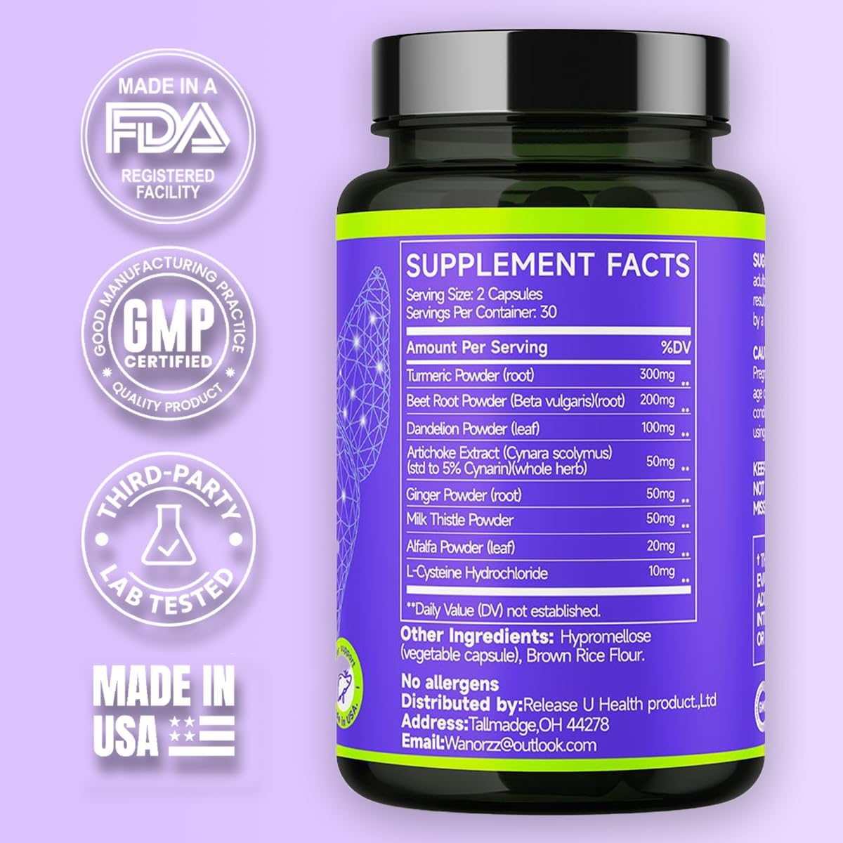 Liver Support Supplement for Cleansing and Protecting, 60 Capsules, 30-Day Supply by LuckTell