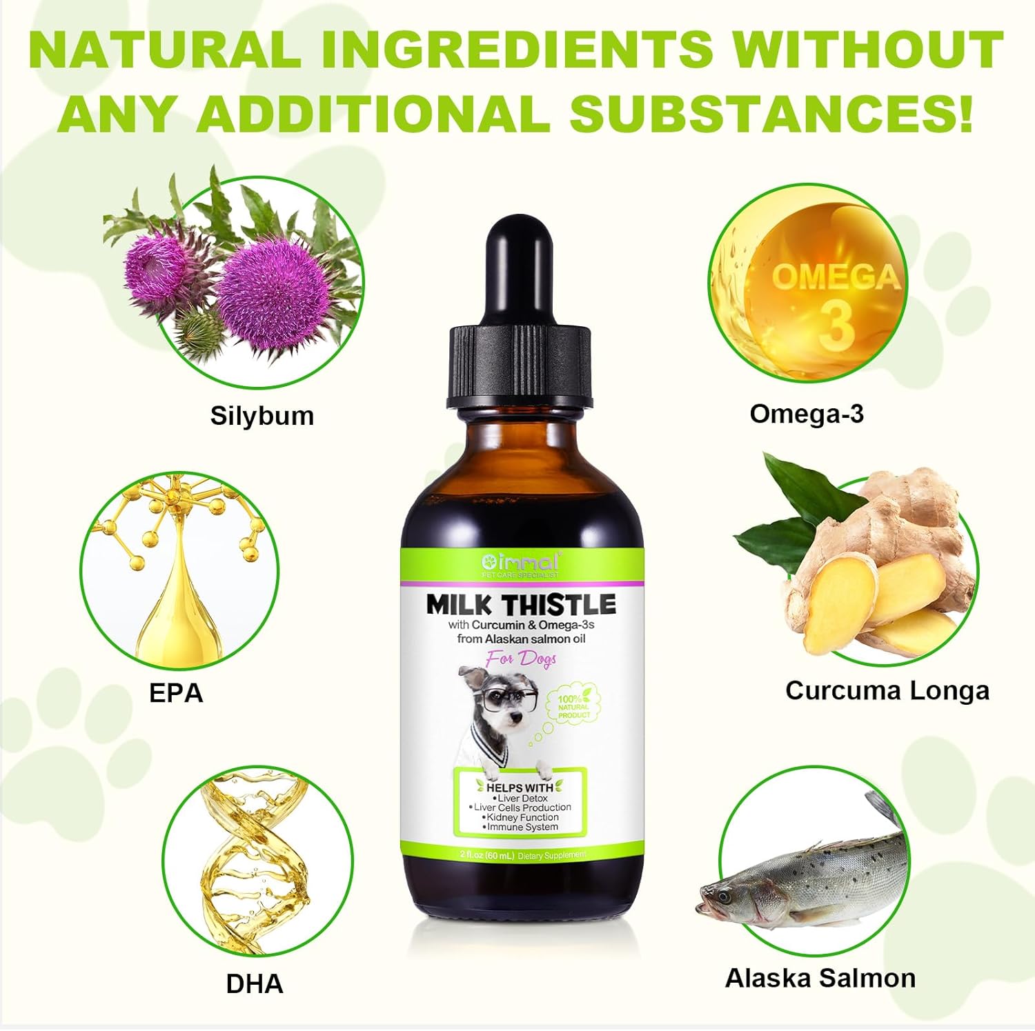 Liver Support Supplement for Dogs - Onznoz Milk Thistle with Curcumin, Omega 3 EPA, and Wild Alaskan Salmon Oil - Immune & Hepatic Support for Pets