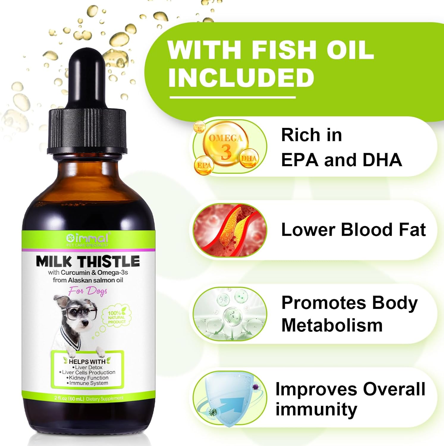 Liver Support Supplement for Dogs - Onznoz Milk Thistle with Curcumin, Omega 3 EPA, and Wild Alaskan Salmon Oil - Immune & Hepatic Support for Pets