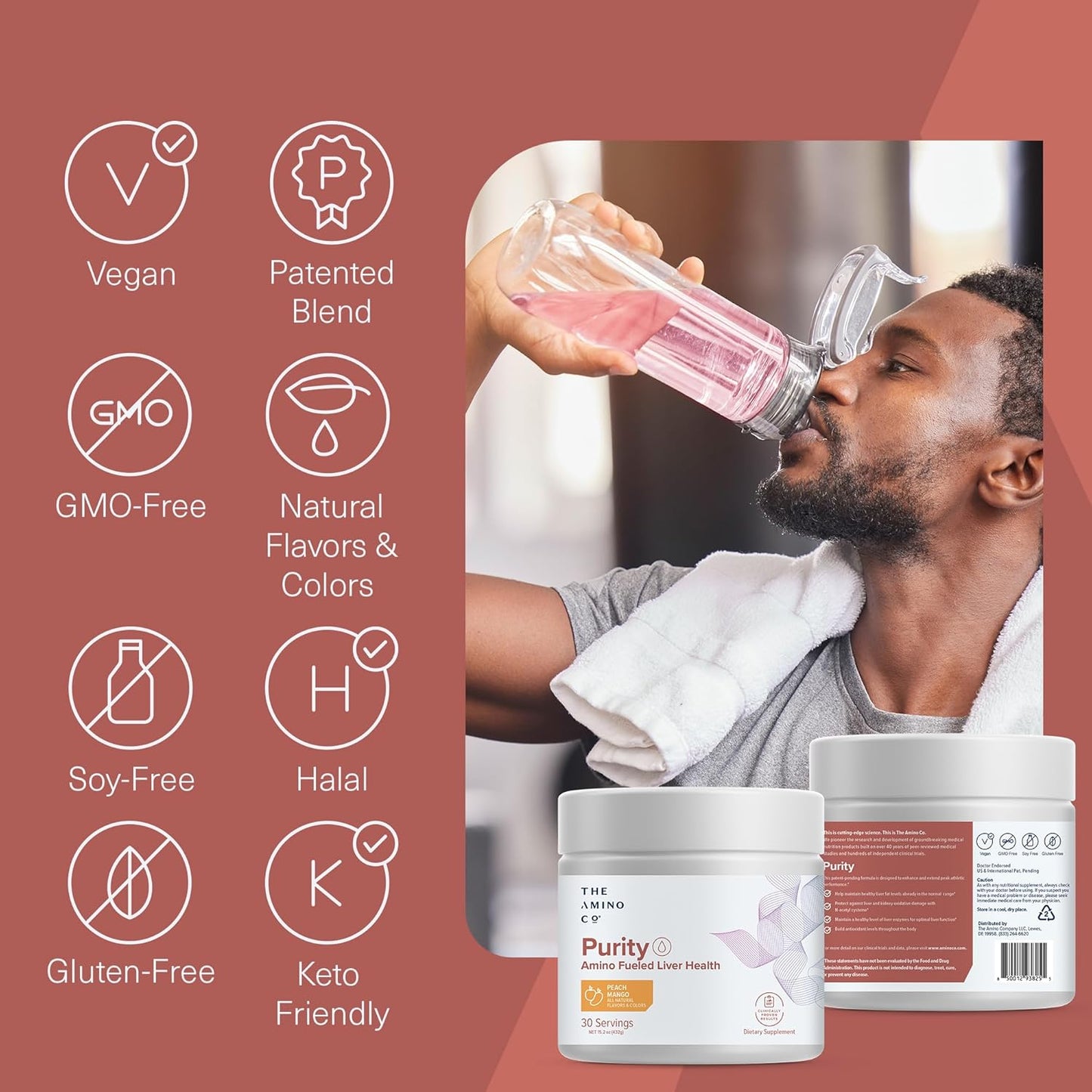 Liver Support Supplement with Essential Amino Acids for Liver Detox Cleanse - Peach Mango Flavor - 30 Servings - Boost Liver Health for Optimal Support by The Amino CO. Purity