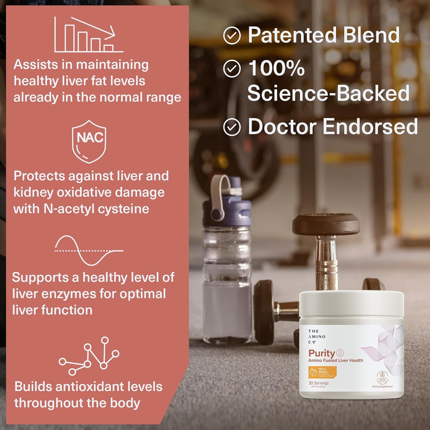 Liver Support Supplement with Essential Amino Acids for Liver Detox Cleanse - Peach Mango Flavor - 30 Servings - Boost Liver Health for Optimal Support by The Amino CO. Purity